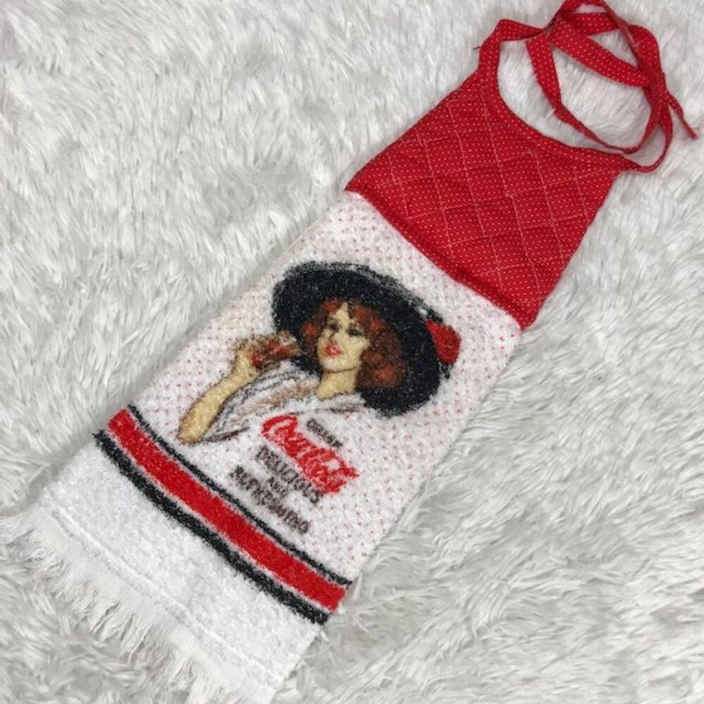 Vintage Coca-Cola Lady in Hat Potholder Towel with Tie